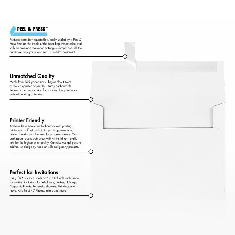 LUXPaper A7 Envelopes 5 1/4 x 7 1/4 White 80lb Cotton Peel & Press 50 gallery