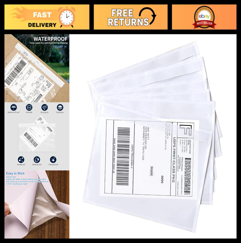 Clear Shipping Label Sleeves 7.5″ x 5.5″ – Adhesive Top Loading Packing List Pou