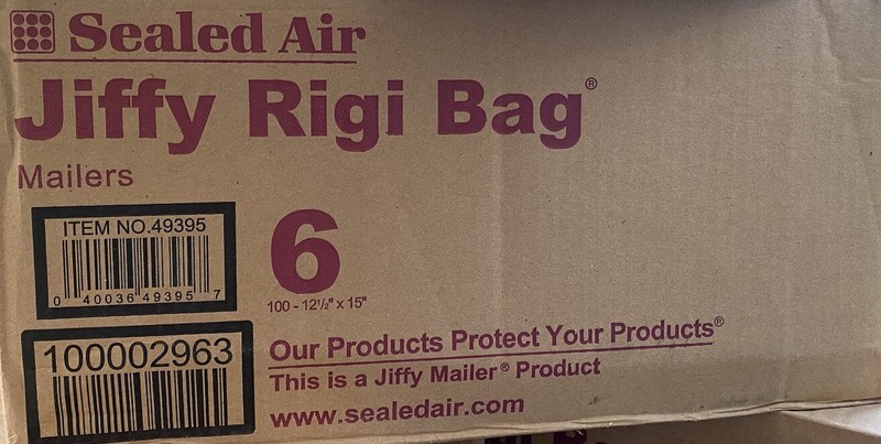 Jiffy Rigi Bag CASE OF 100 #6 - 12.5” X 15" Cardboard Mailers Envelopes