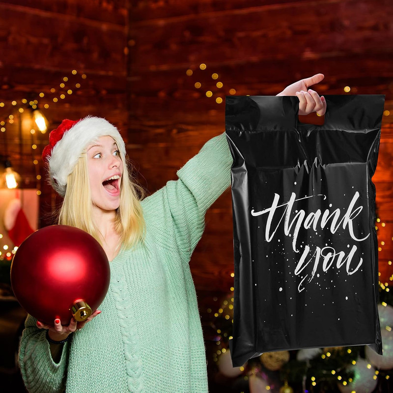 Thank You Poly Mailers 14.5X19 50 Pcs, Easy to Carry Shipping Bags with Handle, gallery