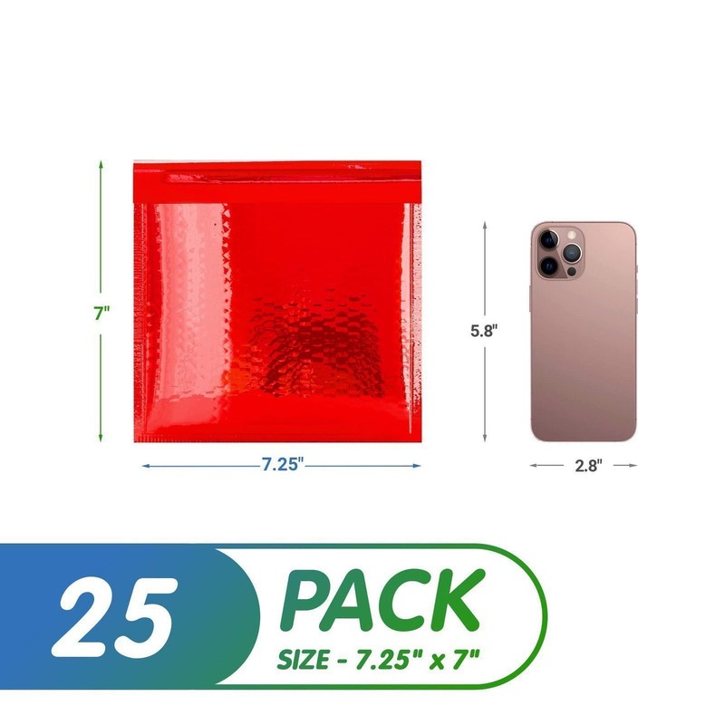 Red Metallic Bubble Mailers 7.25x7 Waterproof Padded Envelopes Metallic 25 Pack gallery
