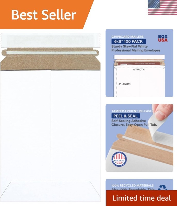 6×8 StayFlat Mailers – 100 Self-Sealing Chipboard Envelopes for Safe Shipping