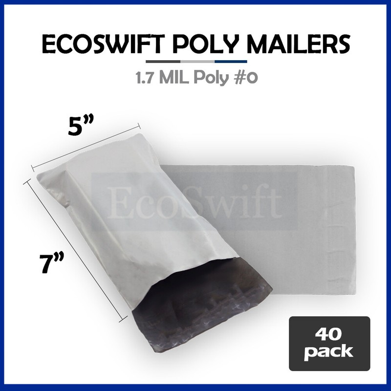 40 5 x 7 EcoSwift White Poly Mailers Shipping Envelopes Self Seal Bags 1.7 MIL
