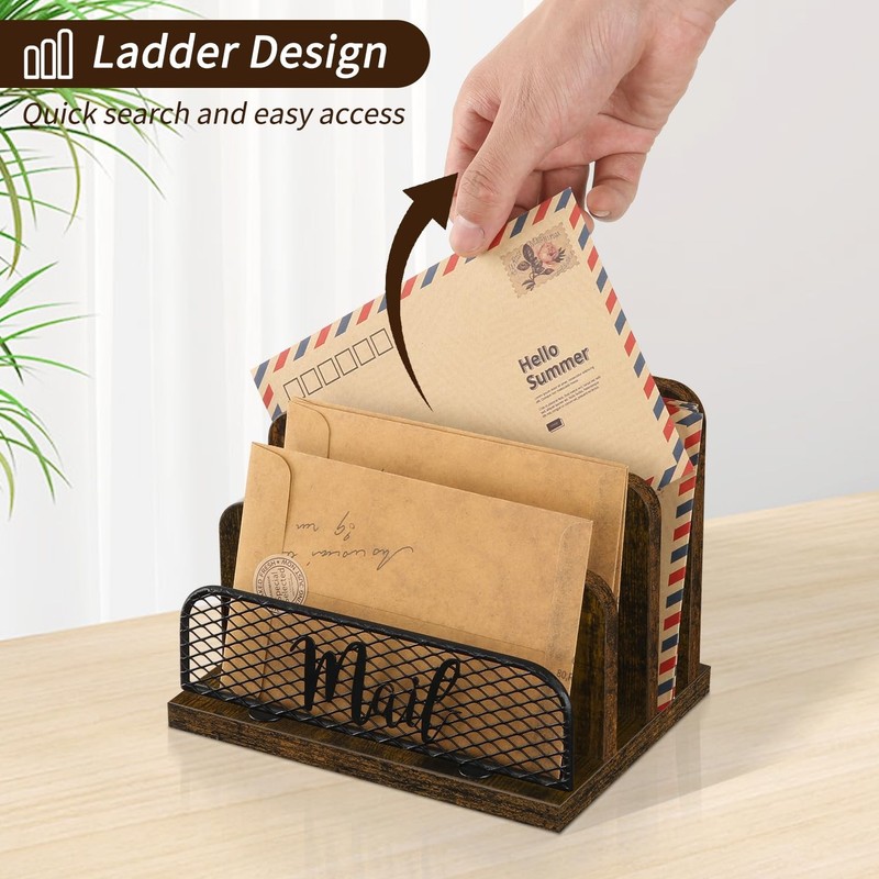 YINMIT Mail Organizer Countertop, Holder with 3-Slot, 3-Tier, Brown gallery
