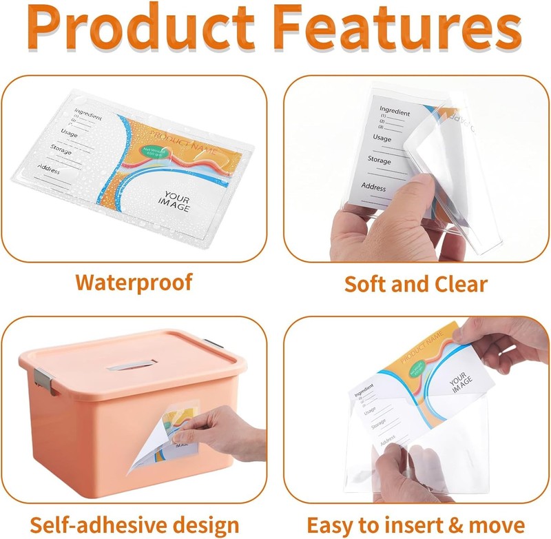 44 Pack Clear Adhesive Pockets, Labels Holder for 3×5 inch, gallery