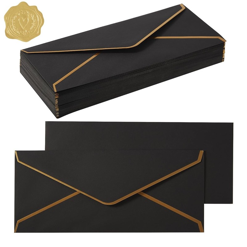 100 Pack #10 Business Envelopes with Gold Border, Self Seal Standard Envelope…
