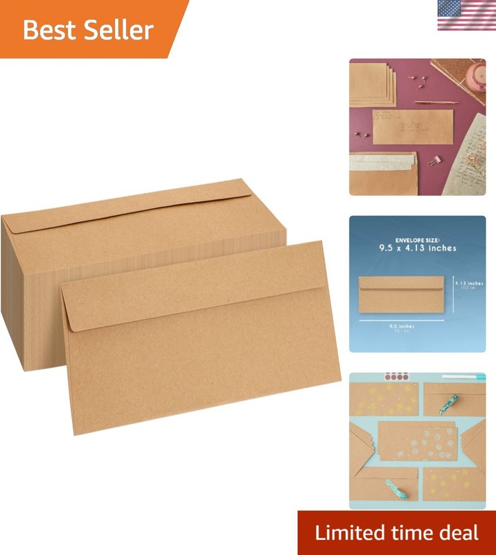 Elegant Flat Brown Gummed Seal Envelopes, 100 Count, Perfect for Every Occasion