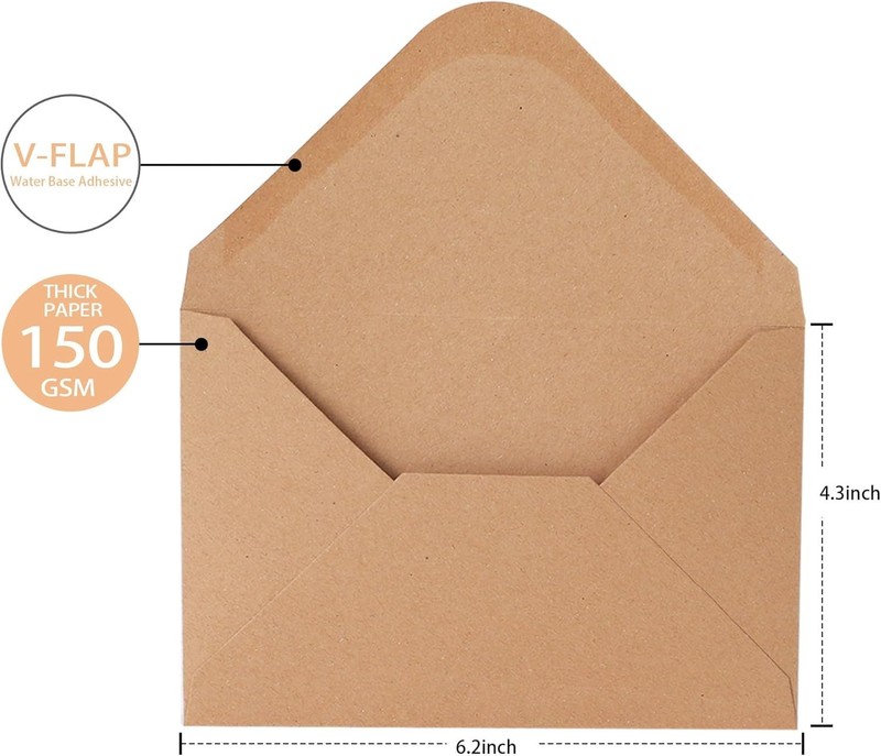 50 Pack Kraft Paper Envelopes 4x6 Inch Brown V-Flap Gummed Flap A4 Envelopes gallery