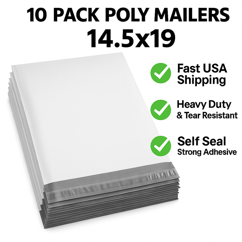 10 Pack Poly Mailers 14.5×19 Large White Shipping Bags Self Seal Envelopes #7