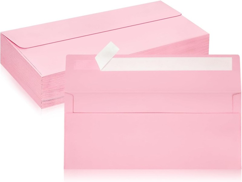 “50 Pack #10 Business Envelopes Pink Standard Envelopes Self Seal Letter Size ..