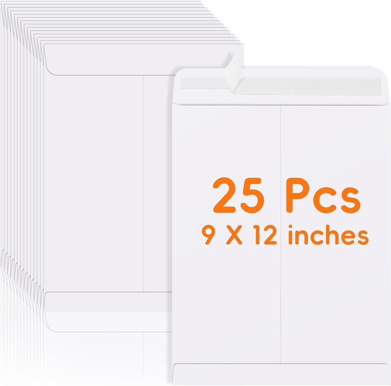 25 Pack Catalog Mailing Envelopes, 9 x 12 Inches Self-Seal White 9×12,