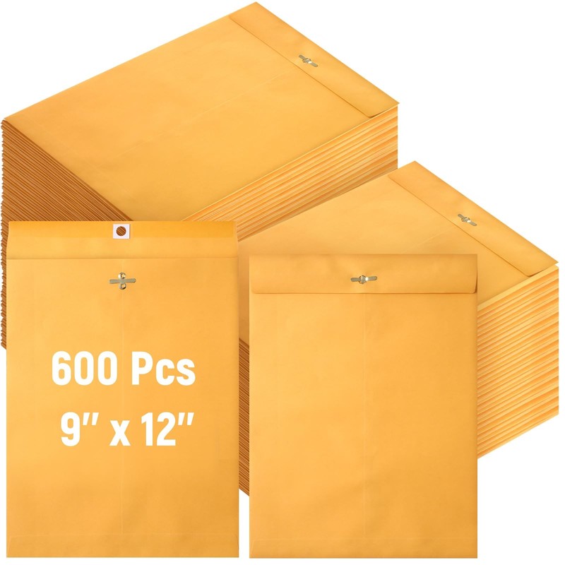 Ctosree 600 Pcs Manilla Envelopes Clasp Bulk 9 x 12 Inch, Brown