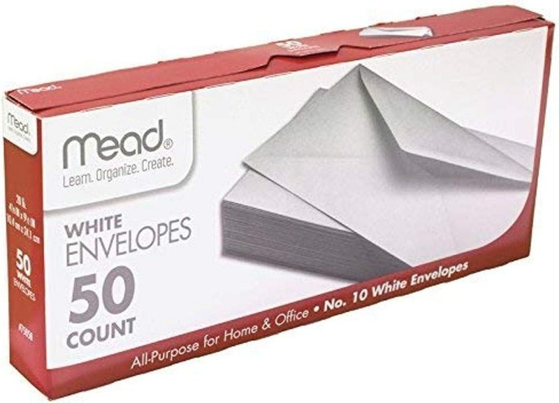 50 Pack White Envelopes - Letter Size 4-1/8" x 9-1/2" with Gummed Closure
