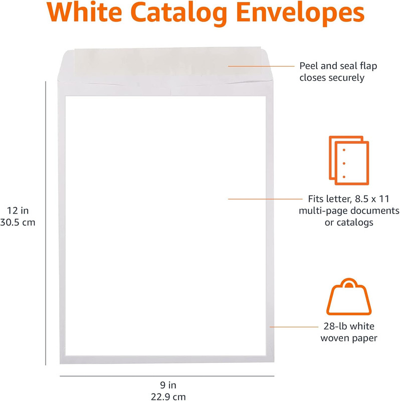 Catalog Mailing Envelopes, Peel and Seal, 9X12 Inch, Strong Quality, 28 Lb White gallery