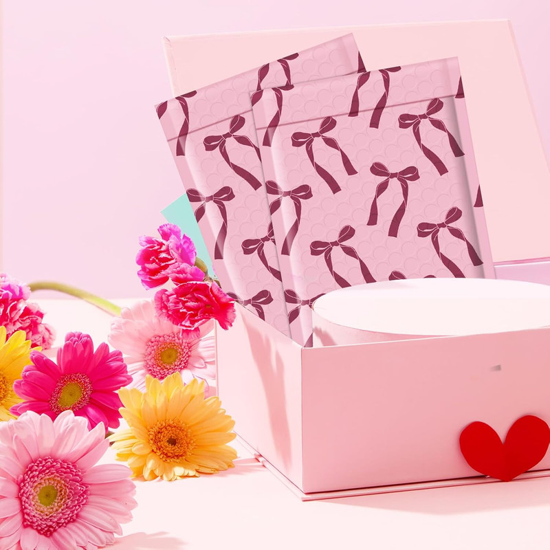 Bubble Mailers 4X8 100 Pack, Pink Bows Cute Design Bubble Envelopes Usable Si…