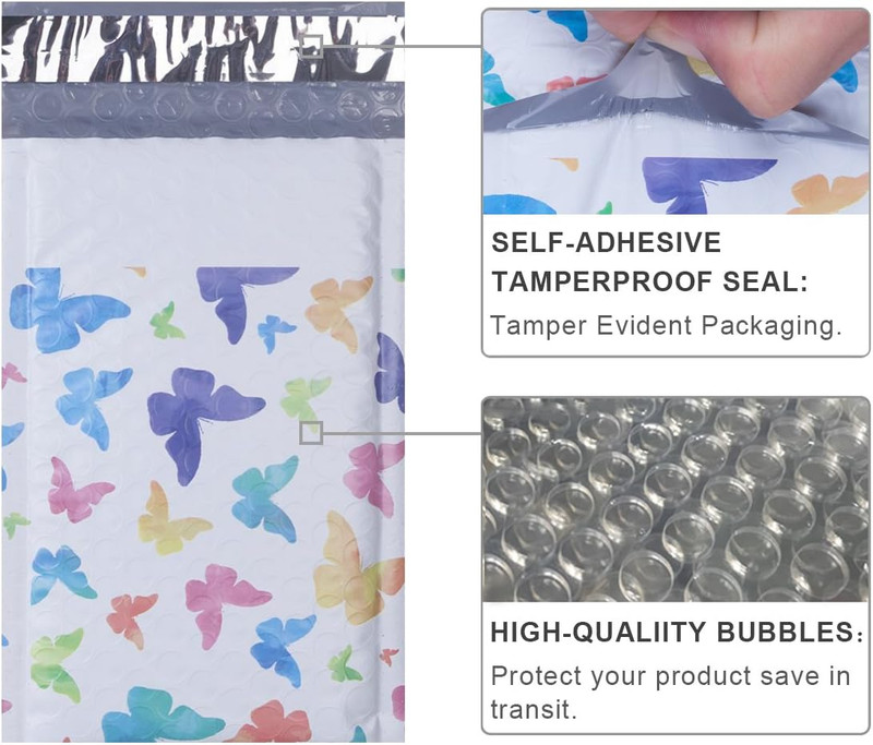 Bubble Mailers 4X8 Inch Colorful Butterfly 50 Pack Poly Padded Envelopes Small B gallery