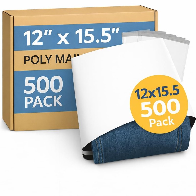 Poly Mailers 12×15.5 (500 Pack) – 12×15 Polymailers Shipping Bags, Self-Seali…