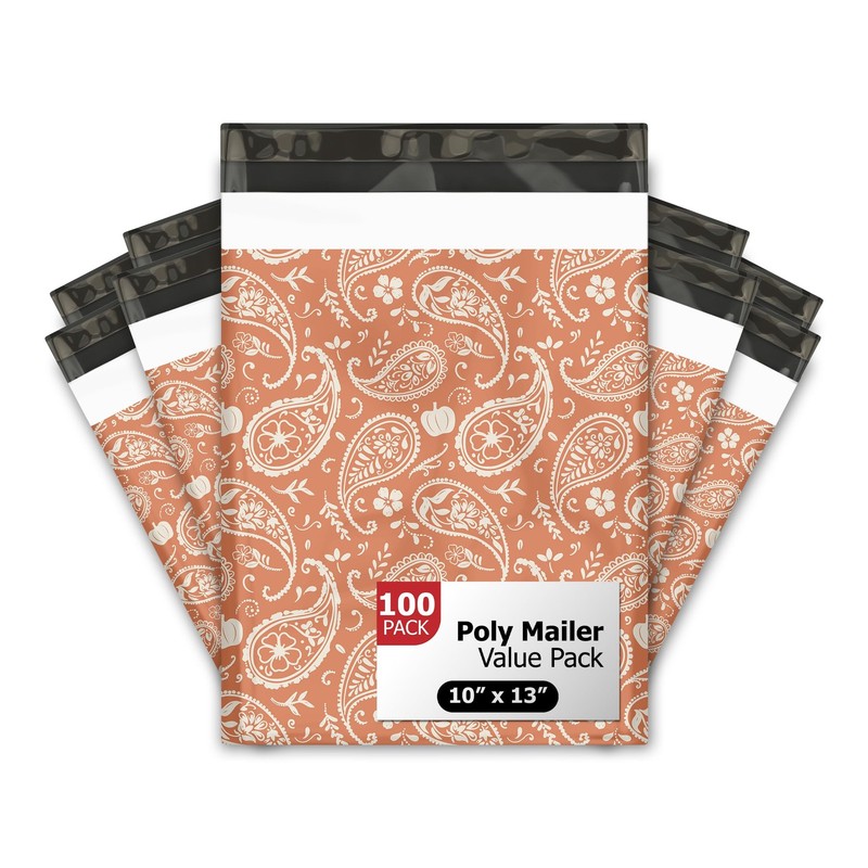 Pro Supply Global 10X13 100 Orange Pumpkin Paisley Fall Designer Poly Mailers