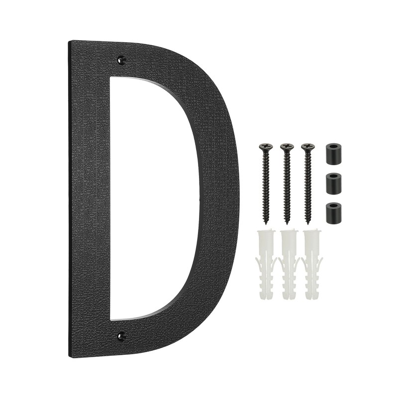 12 Inch Letter D ABS Plastic Floating House Number with Nail Kit, Black