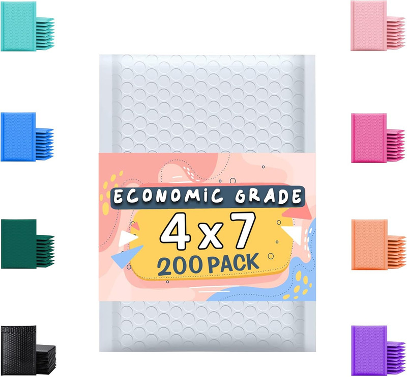 Poly Bubble Mailers 4X8 200 Pack White Waterproof Self Seal Adhesive Shipping Ba