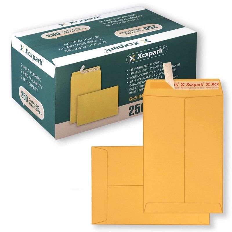250 PCS 6×9 inches Security Catalog Envelopes Printable Self Seal. golden kraft
