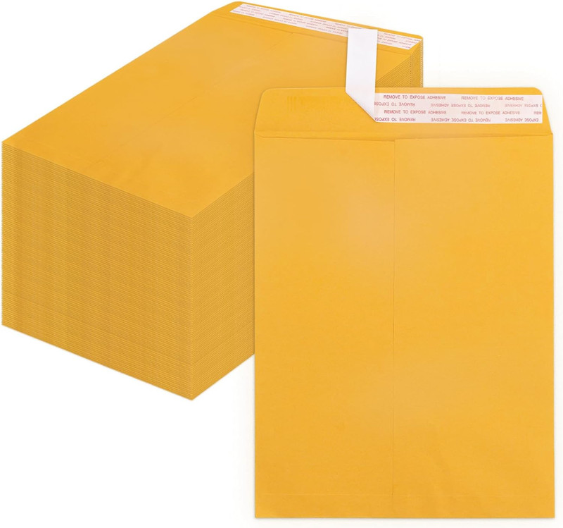 10X13 Manilla Envelopes Self Seal 250 Pack, 100 GSM Paper Large Yellow Brown Ca