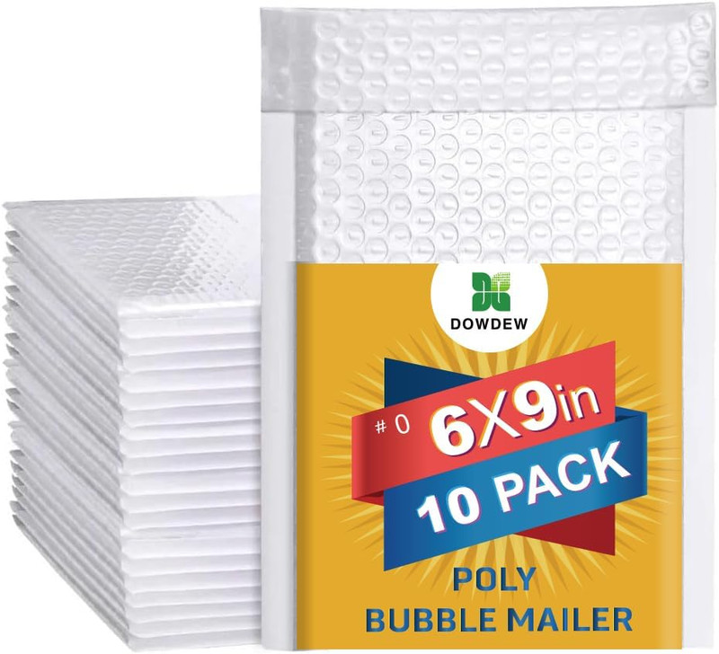 Water Resistant Bubble Envelope Mailers [10 Pack] 6 Inch X 9 Inch #0 White Poly