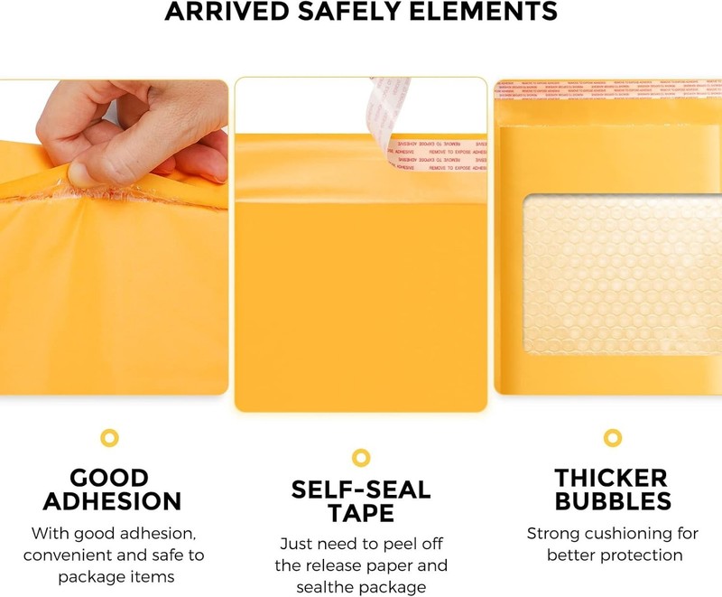 Vibrant Yellow Padded Bubble Mailers 4x8” - 50 Pack for Safe & Stylish Shipping gallery