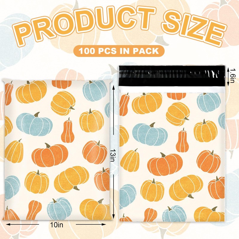 100Pcs Fall Poly Mailers 10 x 13 Inch Simple Autumn Pumpkin Packaging Bags Se... gallery