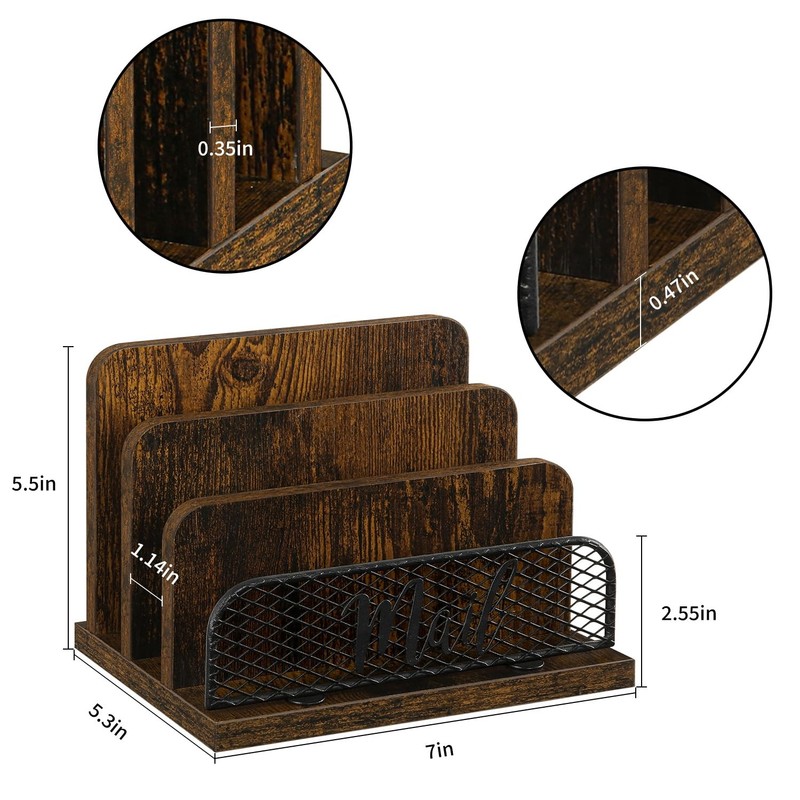 YINMIT Mail Organizer Countertop, Holder with 3-Slot, 3-Tier, Brown gallery