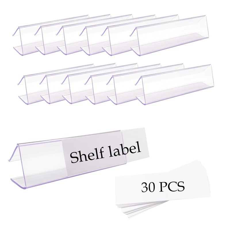 Millaass 30 Pcs Plastic Shelf Label Holder,3″ L x1″ H Wood 3″ L H, Clear