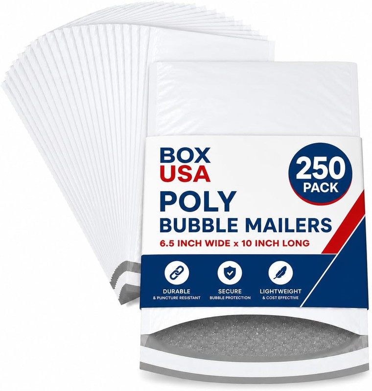 Bubble Mailers 6-1/2″ X 10″ White (250-Pack) – Self-Seal Padded Envelopes with B