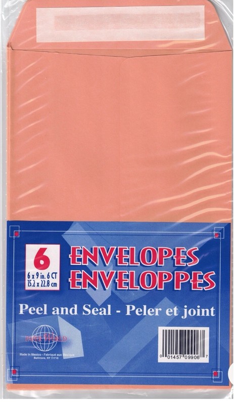 6 CT 6×9 Peel and Seal Self-Seal Envelopes Jot