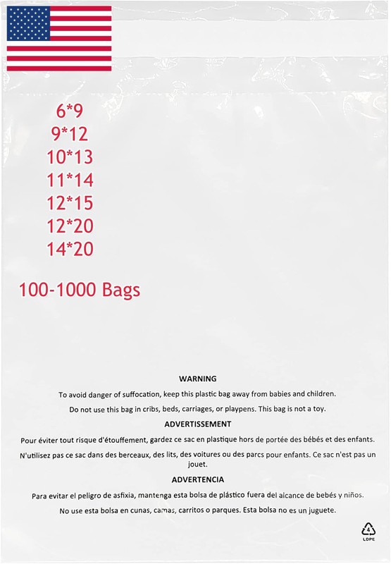 Clear Self-Sealing Poly Bag 1.5mil for Clothes, Apparel, Shipping & Storage