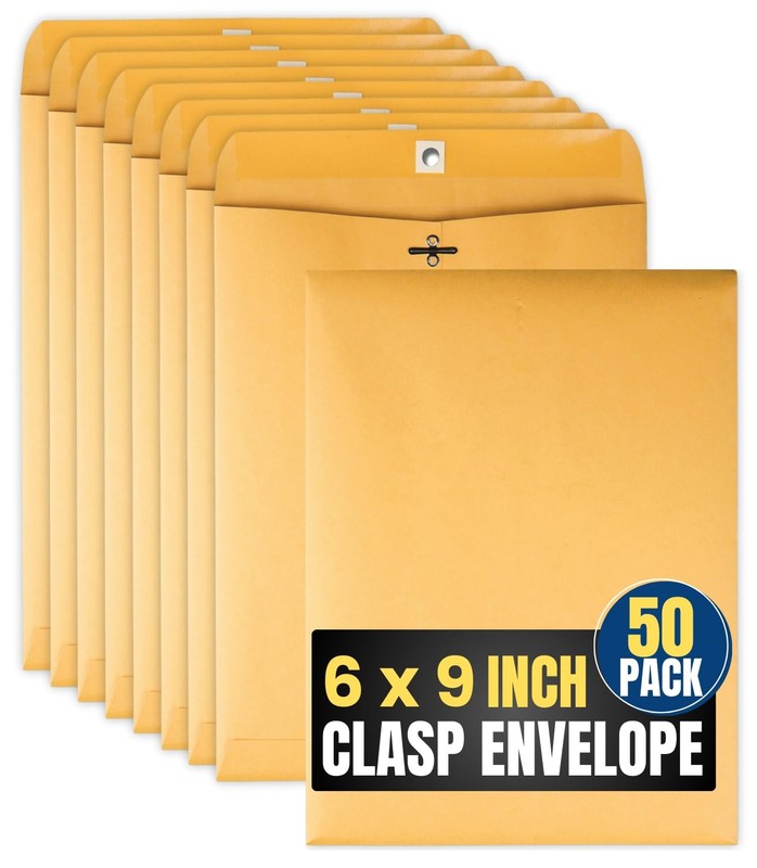 50/Box 6×9 Manilla Envelopes Brown Envelopes with Clasp Gummed Flaps