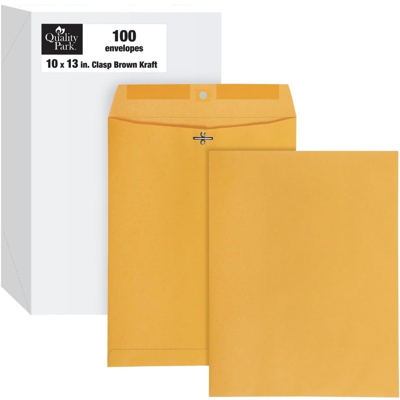 10" x 13" Clasp Envelopes, Heavy 32 lb Brown Kraft, Gummed Flap, 100/Box