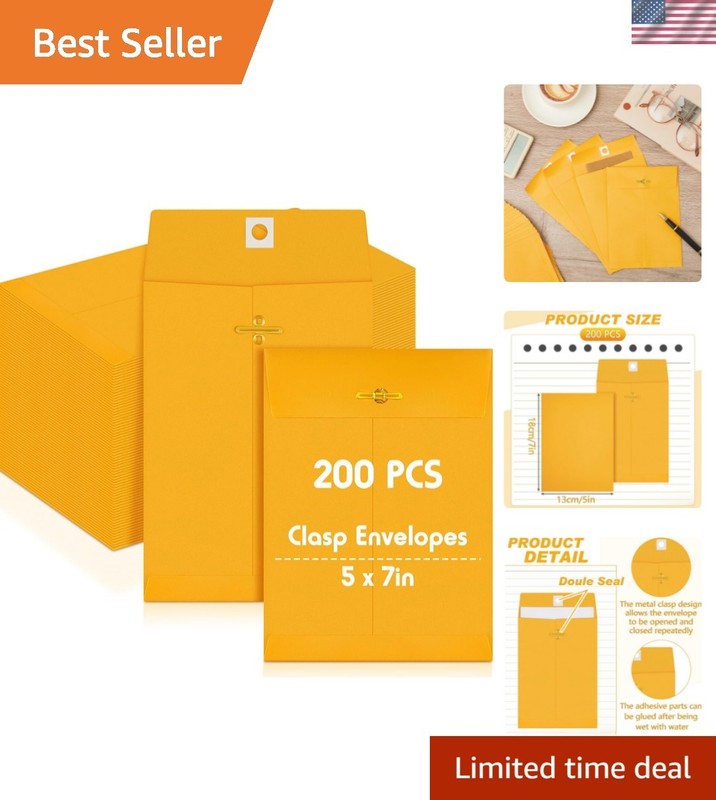 Sturdy 200 Pcs 5 x 7 Yellow Envelopes – Ideal for Document Storage & Weddings