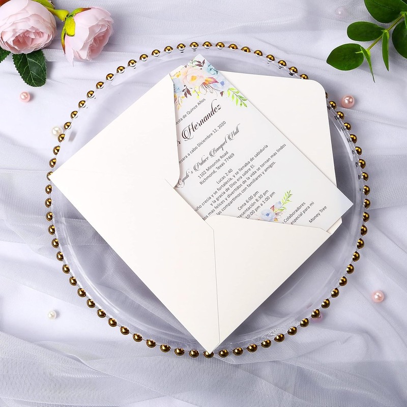 50 Pack 80lb Thick A7 Envelopes, Sparkle Ivory Heavy Duty 5x7 Envelopes, Perf... gallery