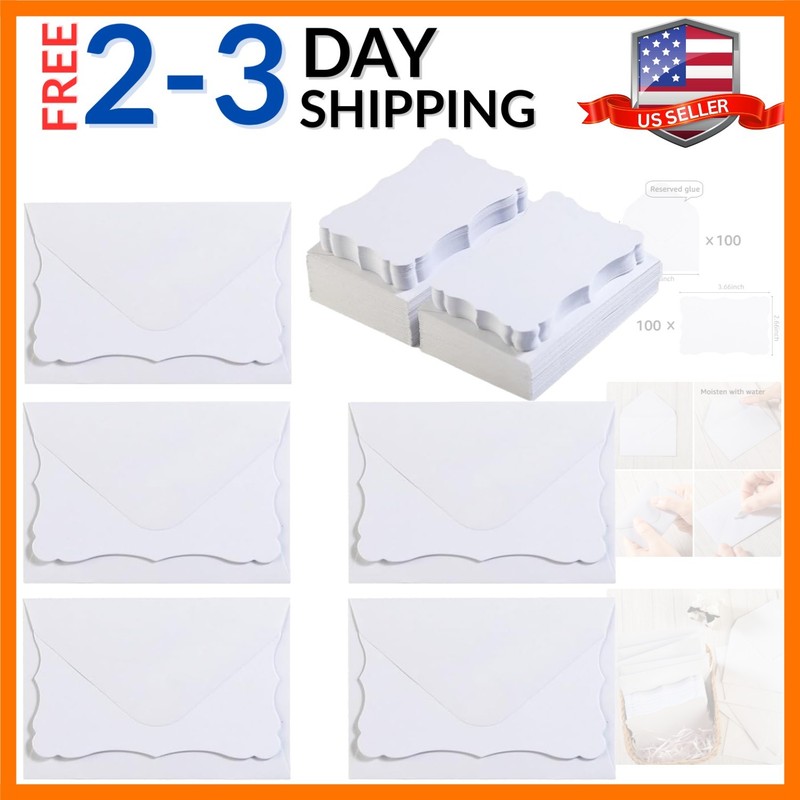 100 Pack White Mini Envelopes with Blank Note Cards Small Self-Adhesive Envel…