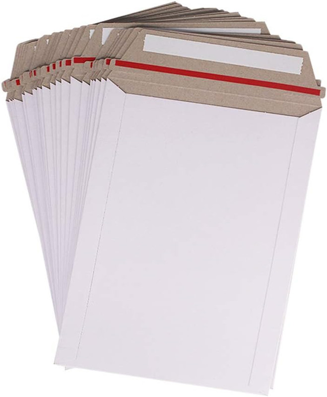 100 Pack 6X8 inch Self Seal Photo Document Mailers Stay Flat White Cardboard Env
