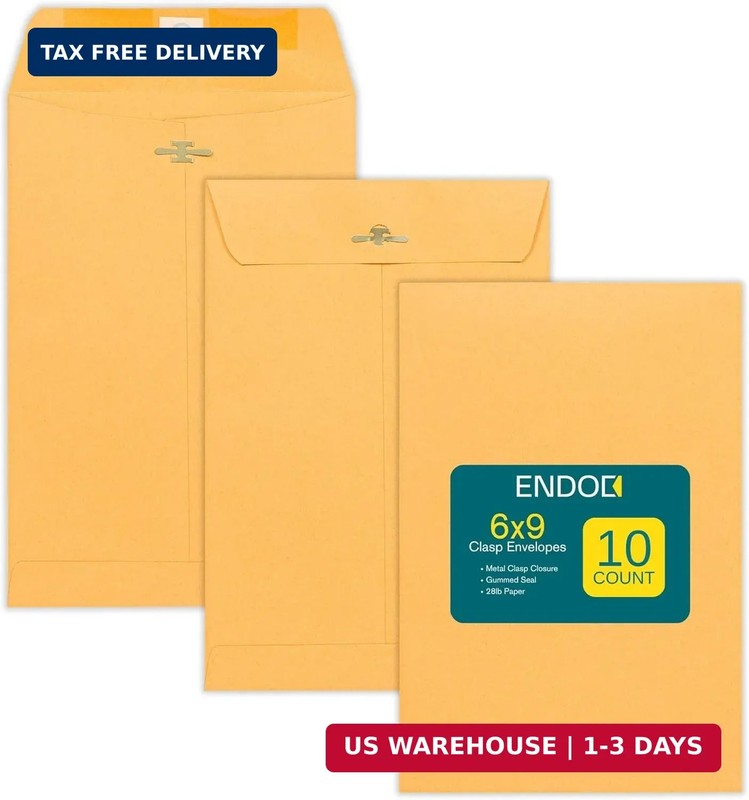 6×9 Clasp Envelopes – 10 Pack Brown Kraft Catalog Envelopes with Clasp Closure &