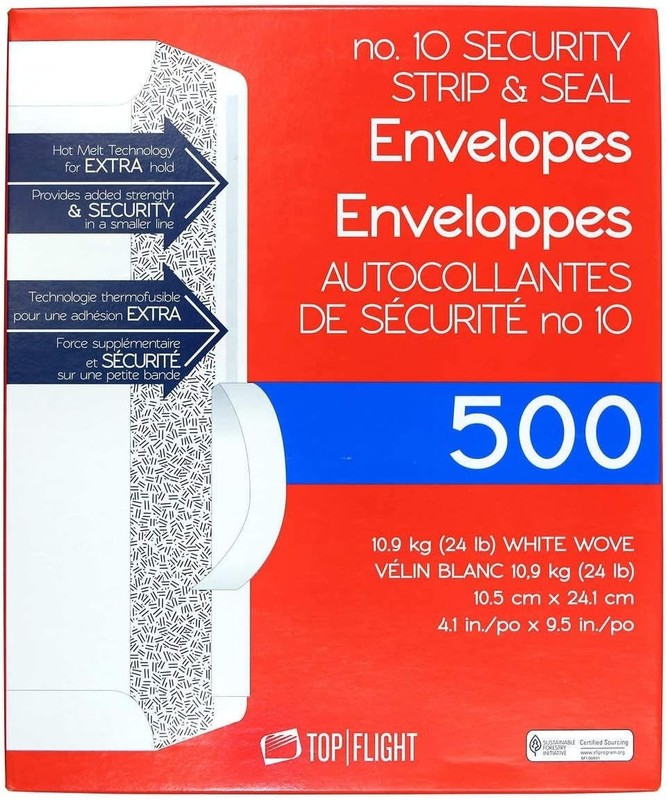 Self-Sealing #10 Envelopes with Security Tint - 24 lb, 500 Count for Mailing gallery