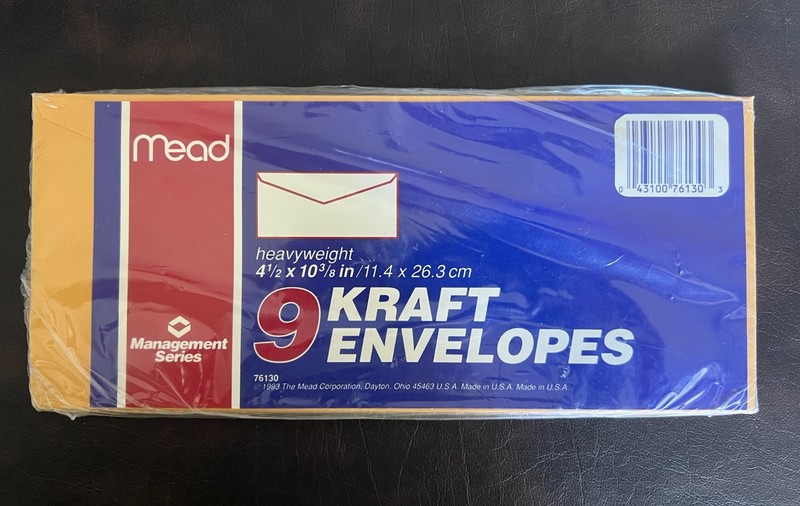 Vintage Mead Kraft Envelopes 4 1/2″ x 10 3/8″ Pack of 9 Heavyweight Gummed 76130