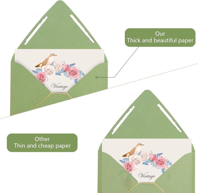 Thick Luxury Sage Green Envelopes with Gold Border - 5.25 x 7.25 Inches, 25 Pack gallery