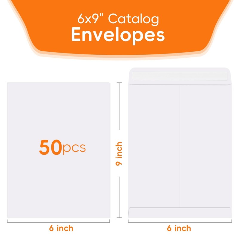 50 Pack 6x9 Envelopes Self Seal, White Catalog Mailing Envelopes 6 x 9 Manill... gallery