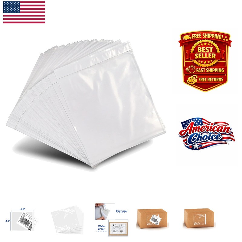 100 Clear Top Loading Shipping Label Envelopes | 4.5″ x 5.5″ Durable Design