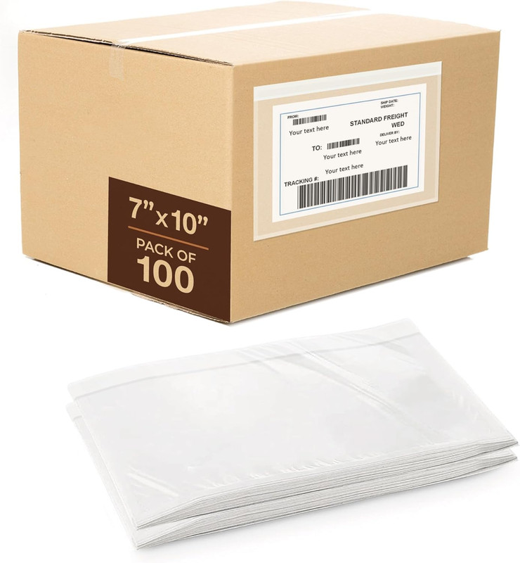 7″X10″ Shipping Label Sleeves 100 Pack- 3.12 Mil Thick Strong Adhesive Back Pack