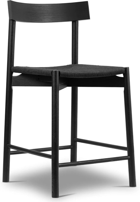 Mid-Century Black Counter Stool with Oak & Woven Rope – 23.5” Height
