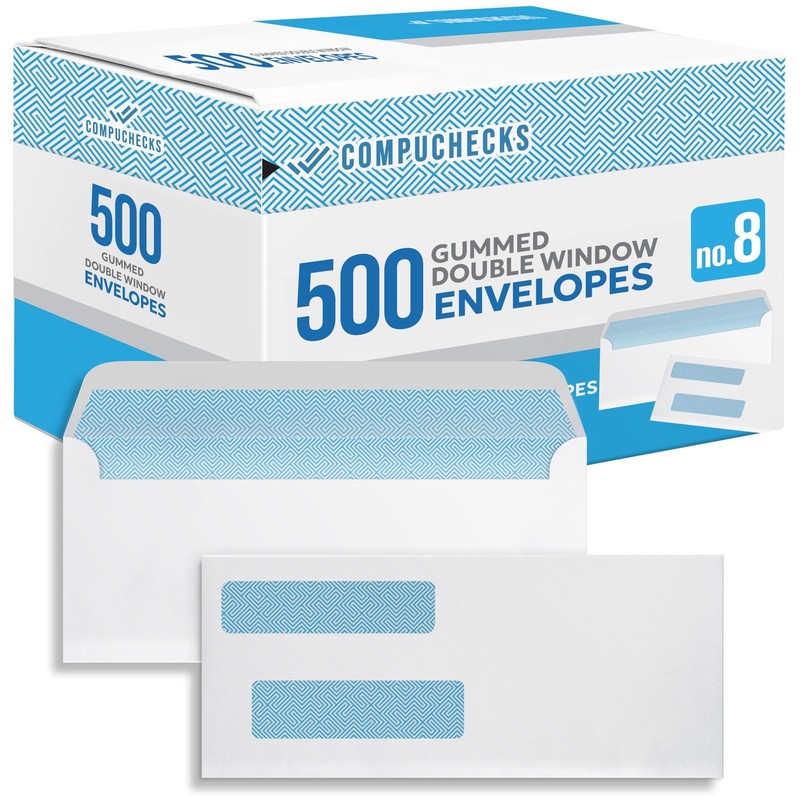 Double Window Envelopes #8 – Gummed, Security Business Mailing Check Envelope…