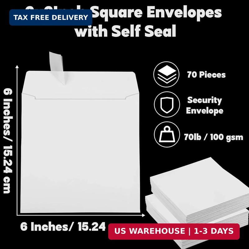 gisgfim 70 Pcs 6x6 Inch Square Envelopes with Self Seal Bulk 70LB White Square I gallery